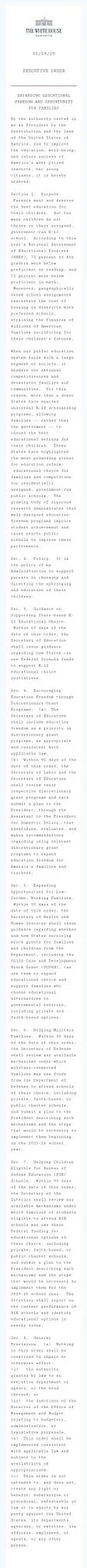 President Donald J. Trump: Executive Order On Education