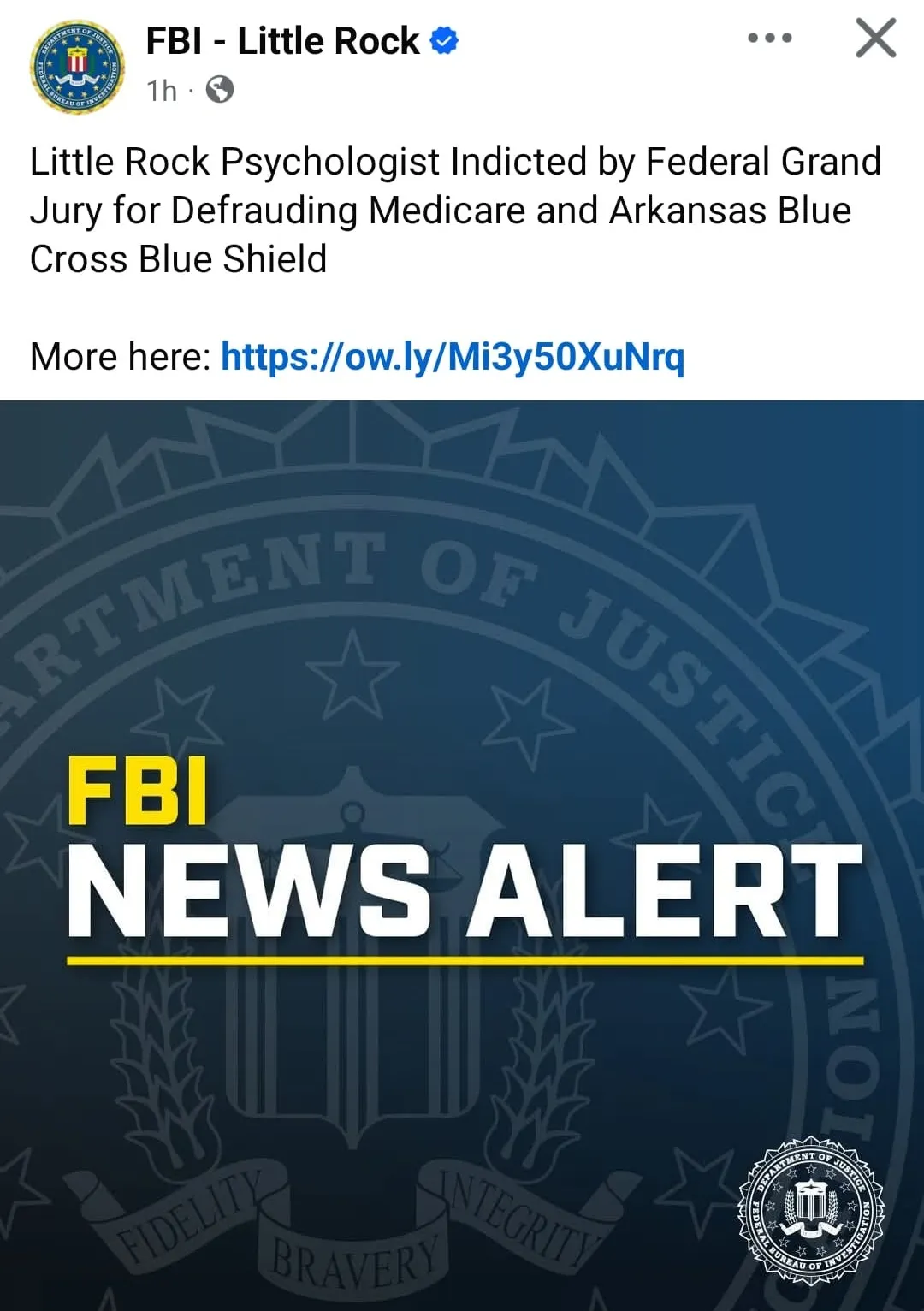 Little Rock Psychologist Indicted for Defrauding Medicare and Arkansas Blue Cross and Blue Shield